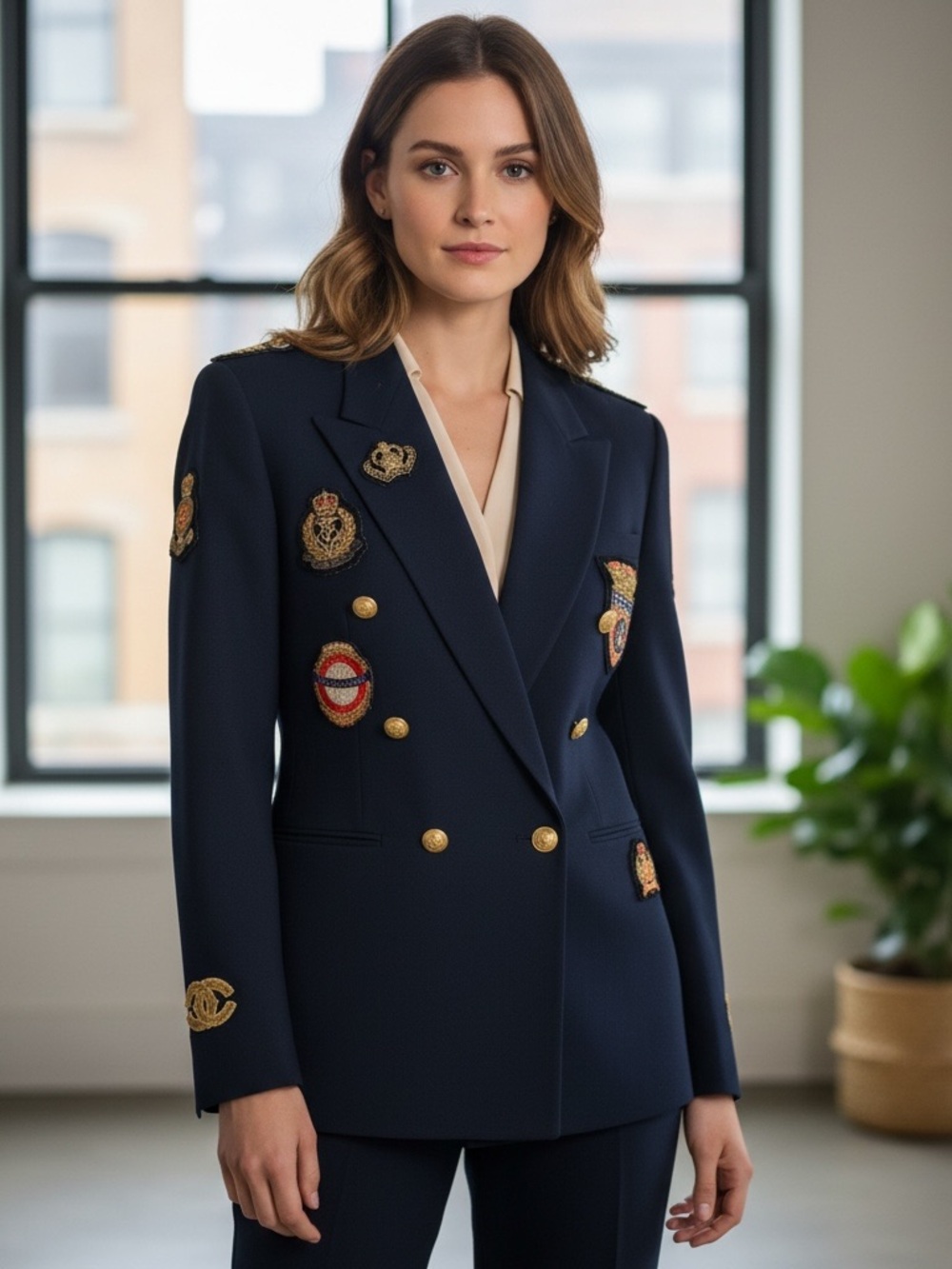 Pierre Cardin Vintage Wool Patch Embroidered Blazer Size S/M